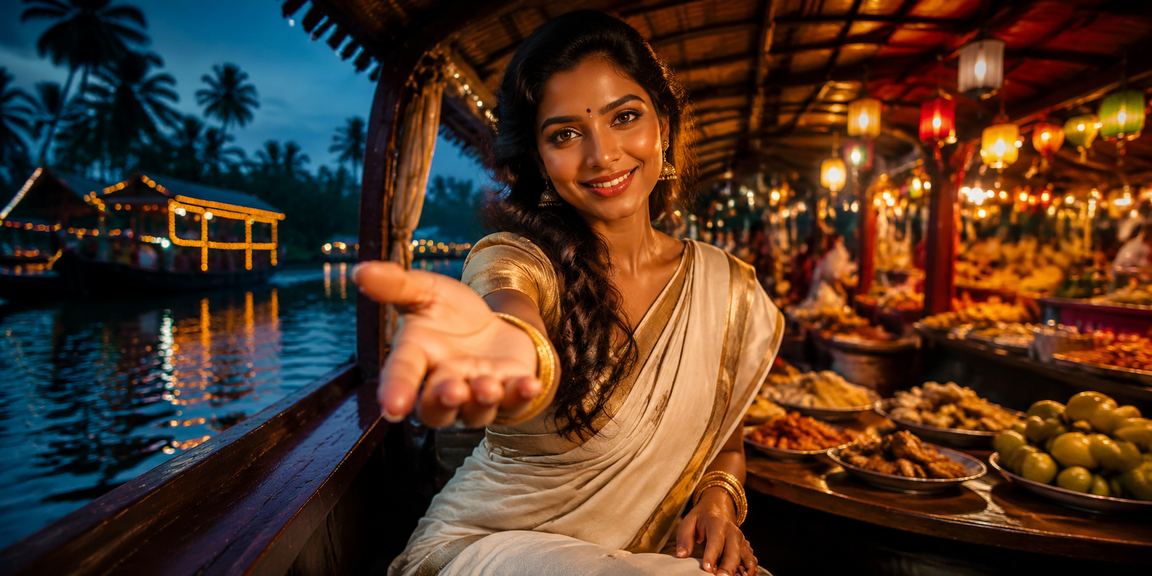 Night market scene with local entertainment and cashback promotions in Kerala